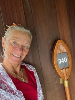 Theodora in her Villa in Bora Bora French Polynesia