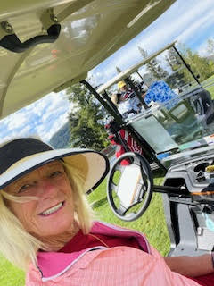 Theodora playing golf at Queenstown Golf New Zealand