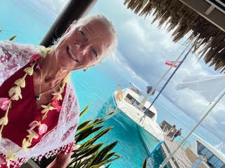 Theodora in her Villa in Bora Bora French Polynesia