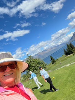 Theodora playing golf at Queenstown Golf New Zealand