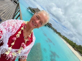 Theodora in her Villa in Bora Bora French Polynesia