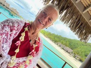 Theodora in her Villa in Bora Bora French Polynesia