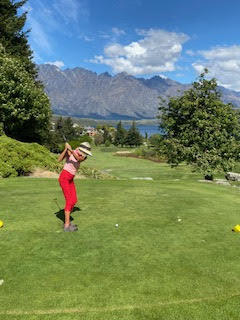 Theodora playing golf at Queenstown Golf New Zealand