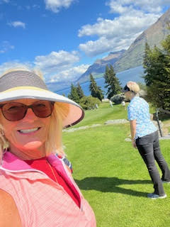 Theodora playing golf at Queenstown Golf New Zealand