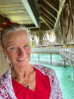 Theodora in her Villa in Bora Bora French Polynesia
