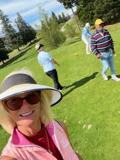Theodora playing golf at Queenstown Golf New Zealand